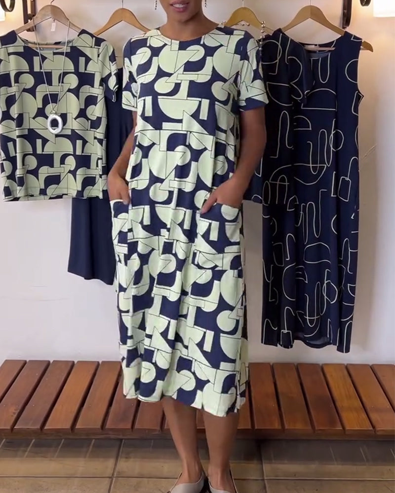 Robe décontractée de tous les jours col rond imprimé