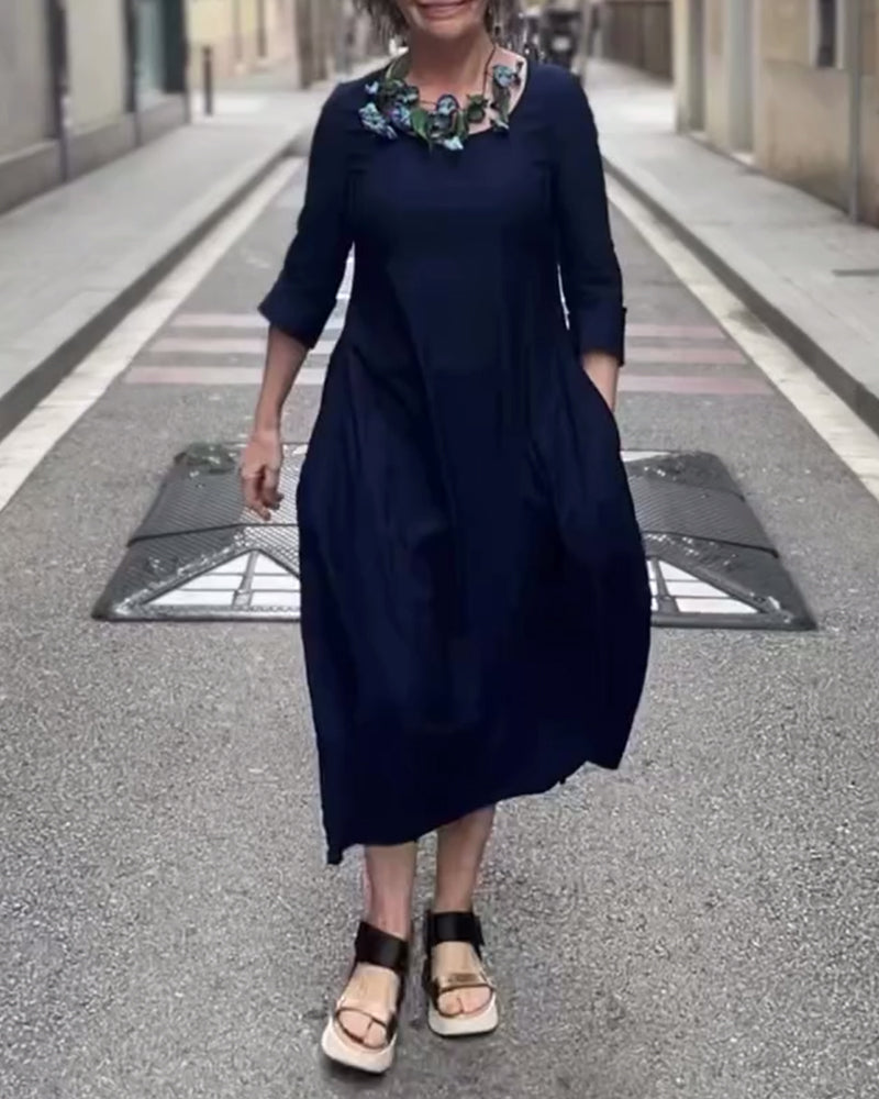 Robe Col Rond Uni Ligne A Mode