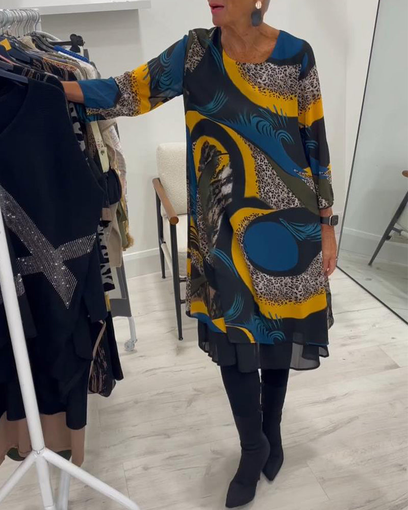 Robe Élégante Imprimée À Col Rond