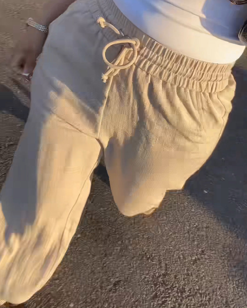 Pantalon Cordon Élastique Taille Décontracté Long