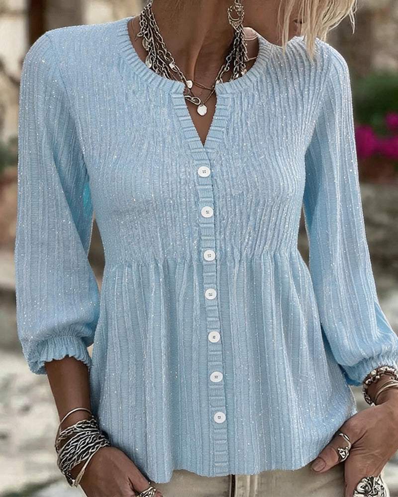 Blouse Élégante Manche Trois-Quarts Boutonnage
