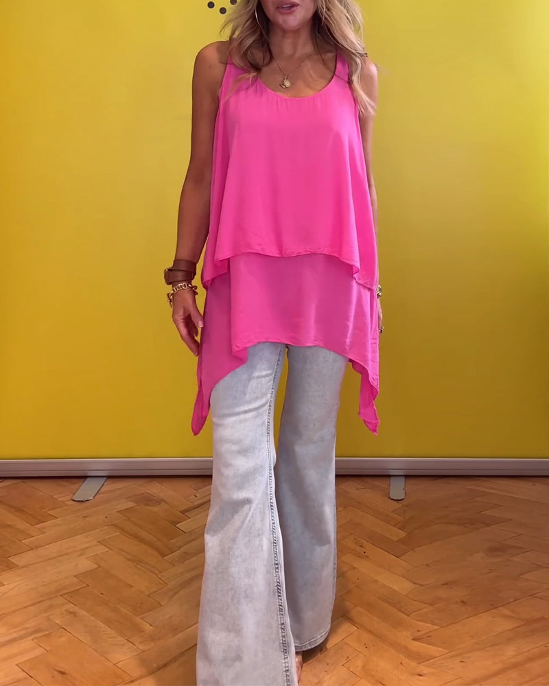 Haut sans manches double épaisseur couleur unie