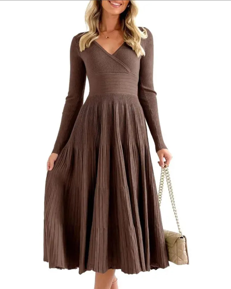 Robe Col En V Croisé Pit Plissée
