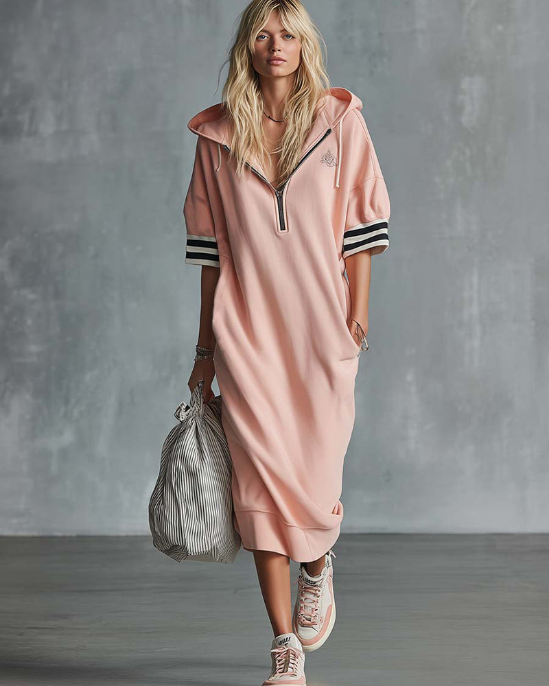 Robe Manches Courtes Capuche Sweat-Shirt