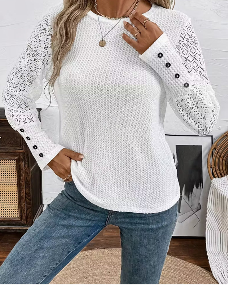 Haut Dentelle Crochet Manches Longues