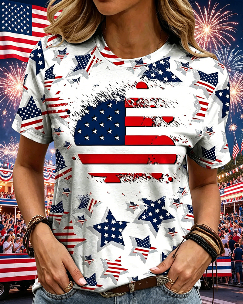 T-Shirts Distressed Drapeau Imprimé Intégral Manches Courtes
