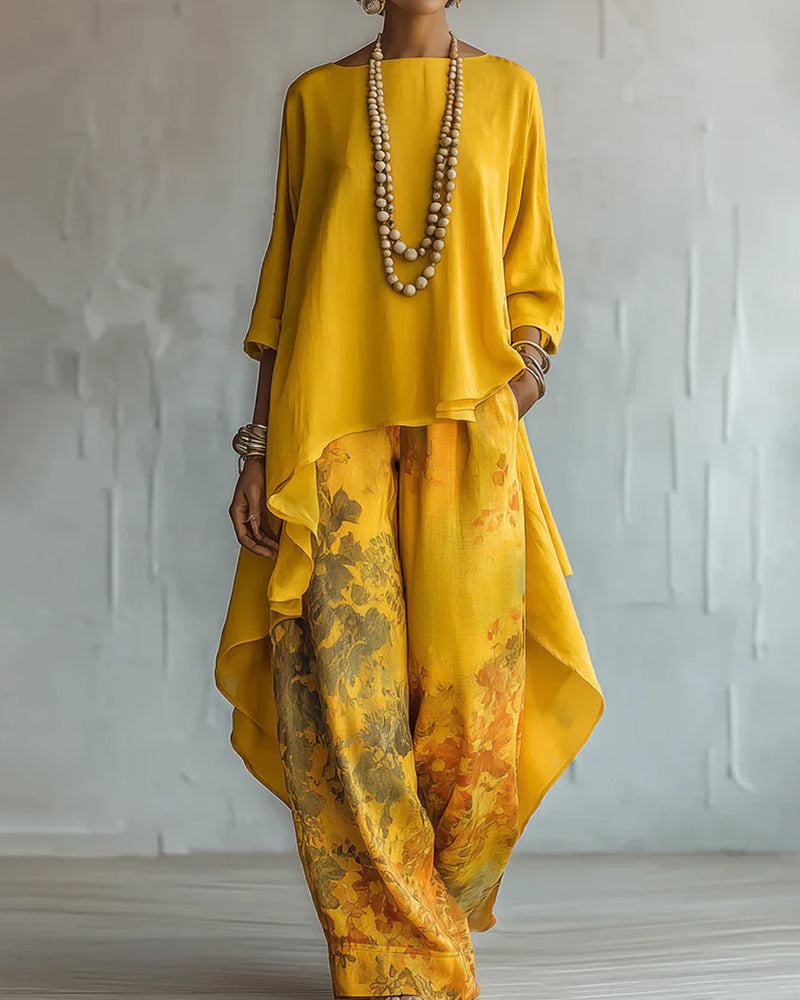 Ensemble Ourlet Asymétrique Haut Large Jambe Pantalon