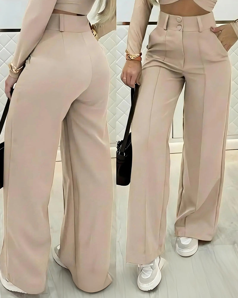 Pantalon Décontracté Taille Haute Long