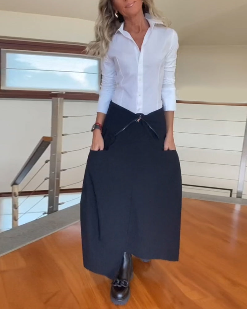 Jupe à poches zippées de couleur unie à la mode