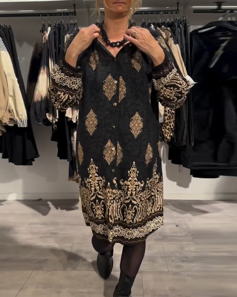 Robe à imprimé vintage boutonnée à revers