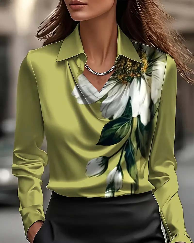 Blouse Revers Épaule Droite Imprimée