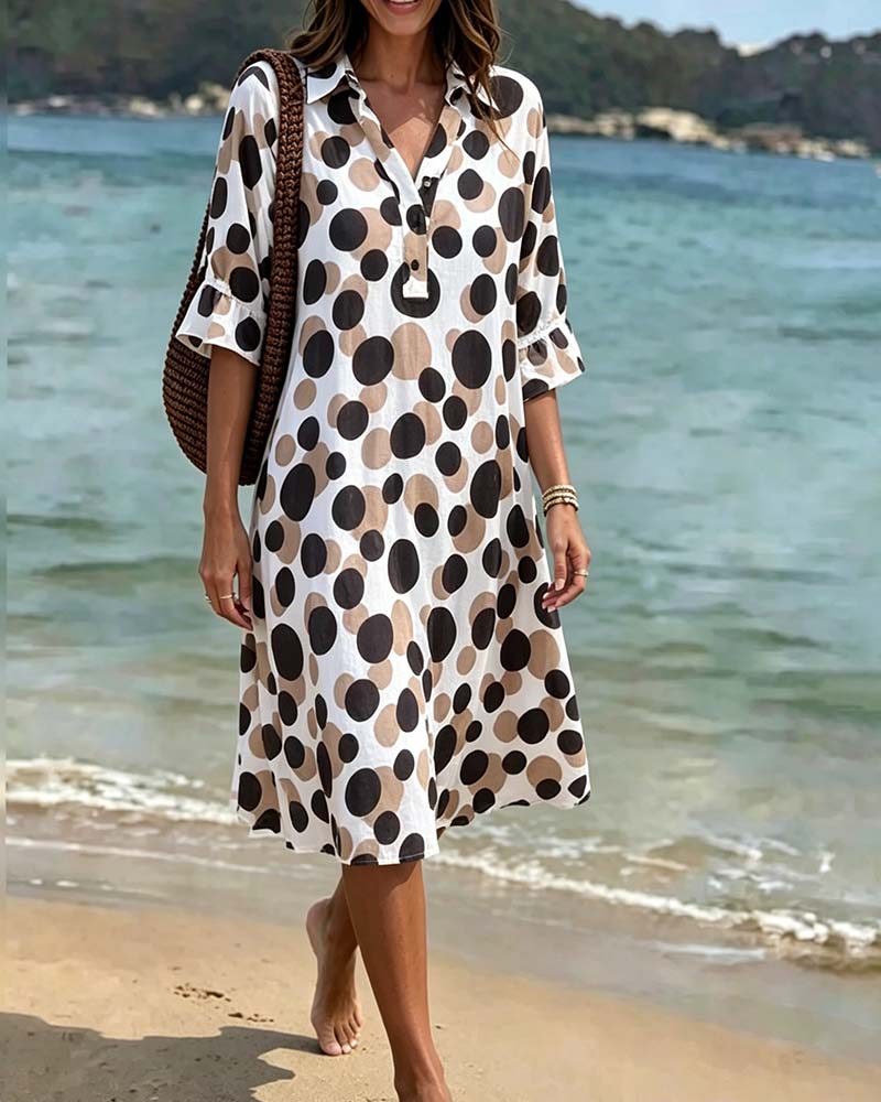Robe À Pois Manches Mi-Longues