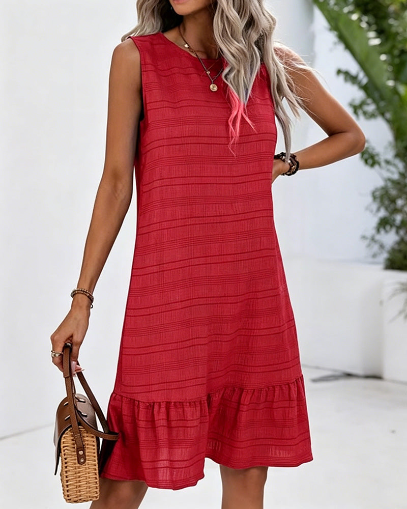 Robe Texturée Volant Ourlet Sans Manches