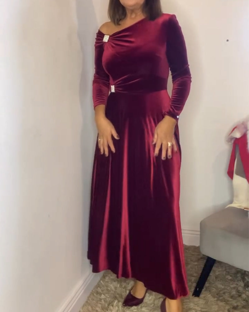 Robe Élégant Velours Boucles Métal