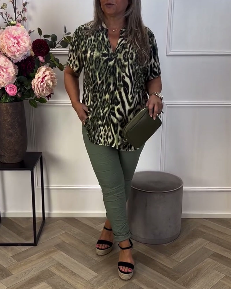 Blouse Tendance Imprimé Léopard Manches Courtes