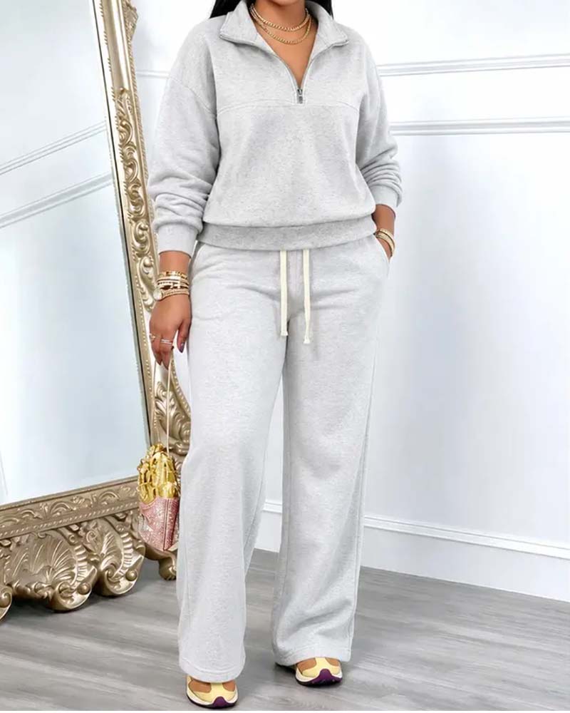 Ensemble Deux Pièces Revers Zip Poche Jambe Large