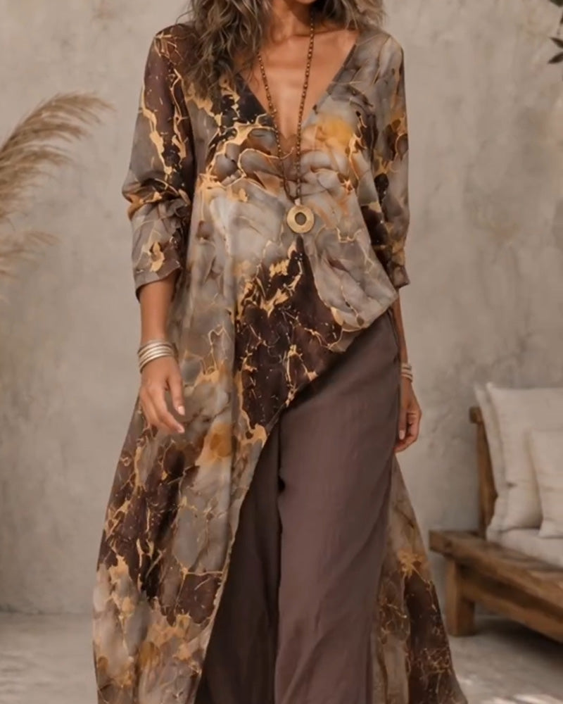 Blouse Col V Manche Longue Irrégulière