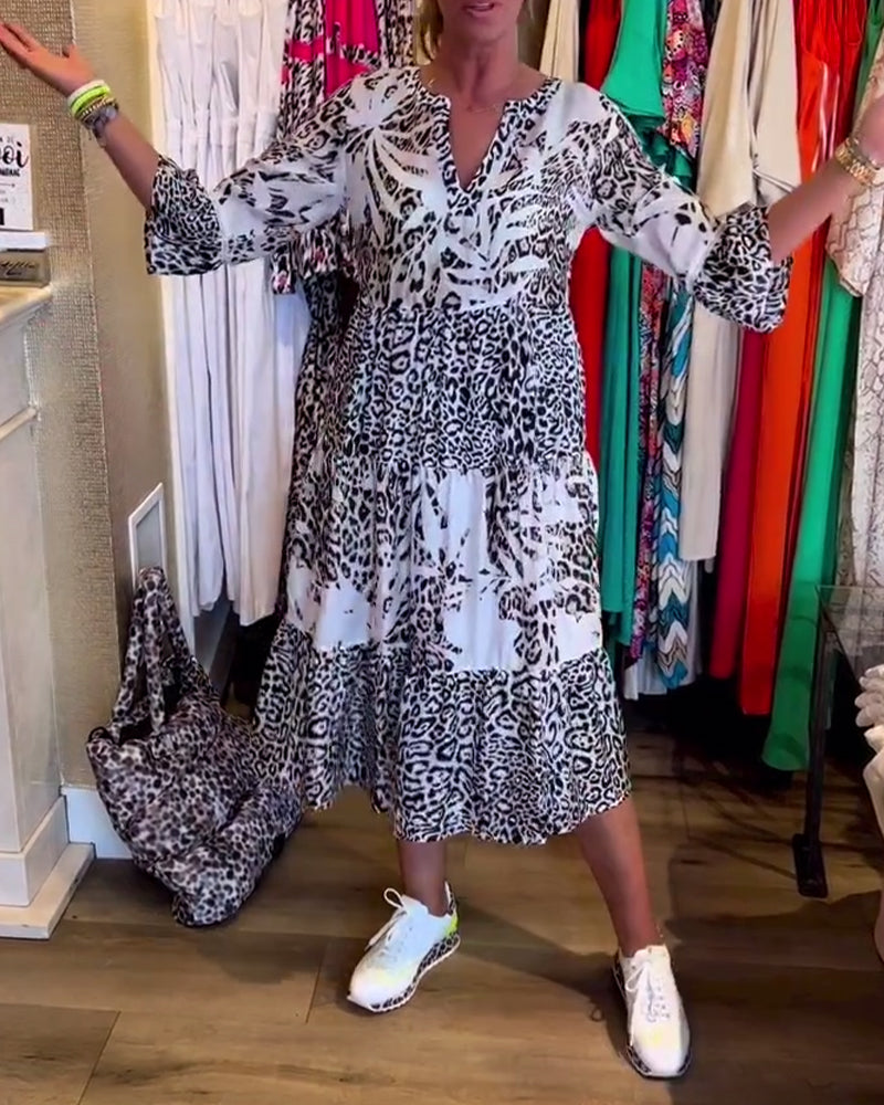Robe décontractée à imprimé léopard et manches 3/4