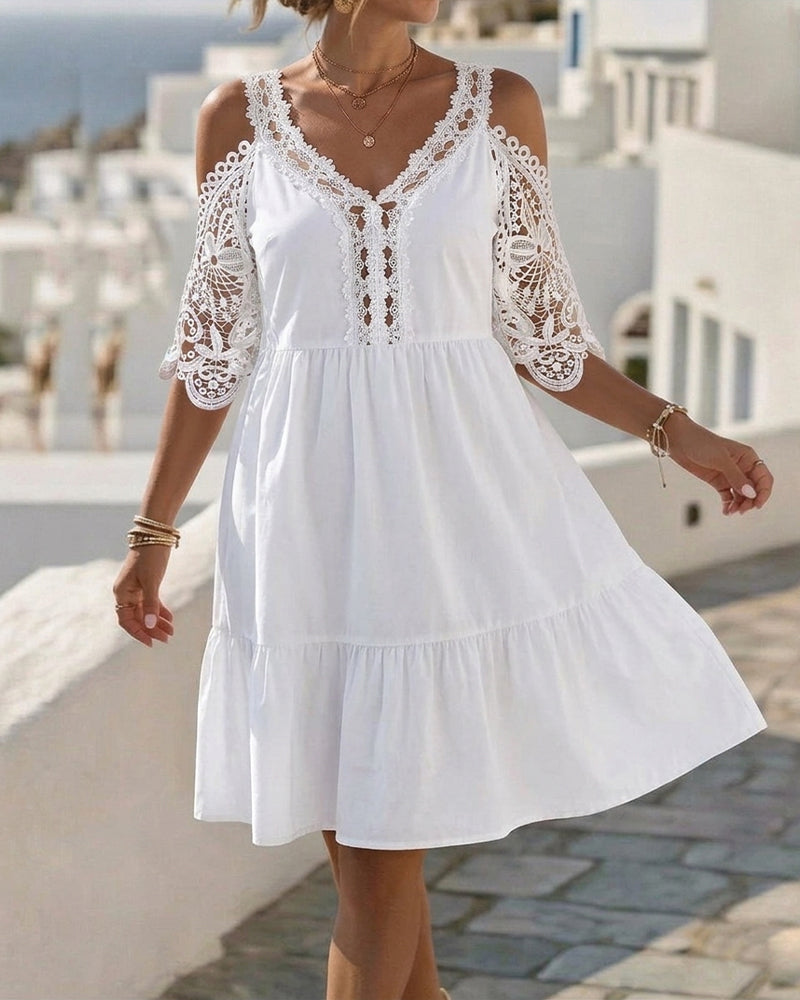Robes Dentelle Off-Shoulder À Volants Court
