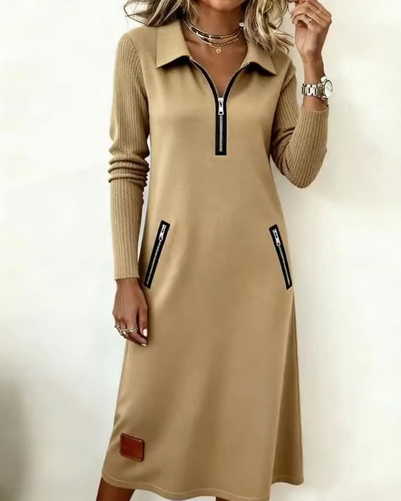 Robe Droite À Revers Avec Demi-Zip