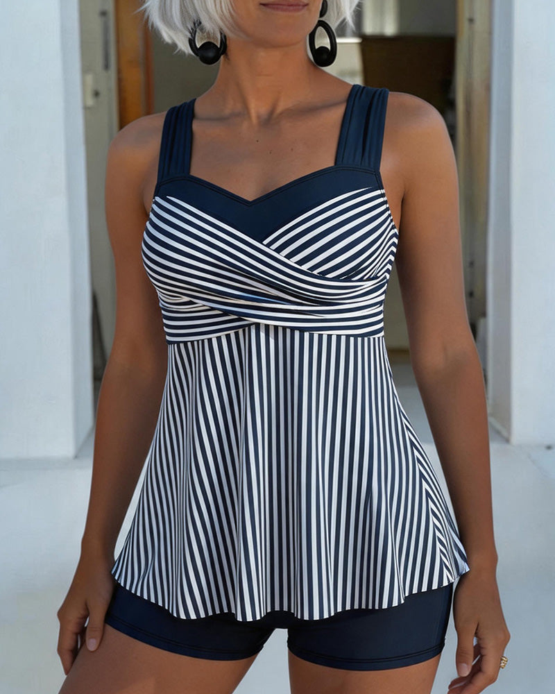 Tankini Rayé Camisole Deux Pièces
