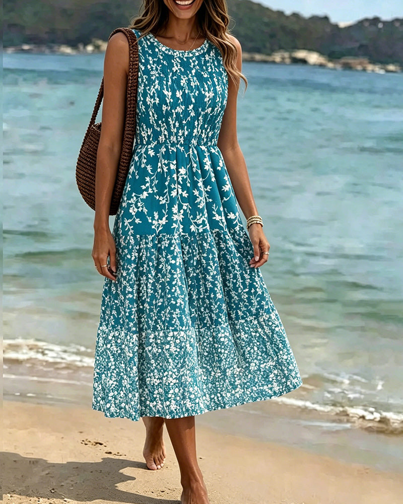 Robe Sans Manches Florale Cintrée Ligne A