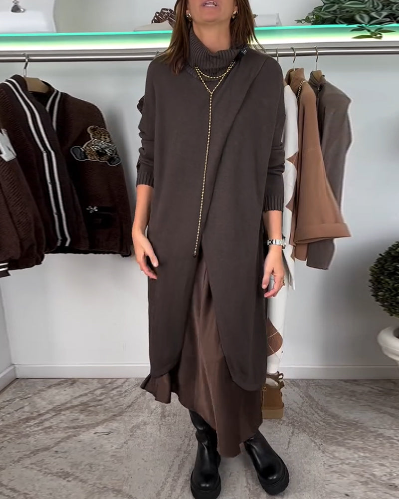 Pull tendance couleur unie à col montant et fente