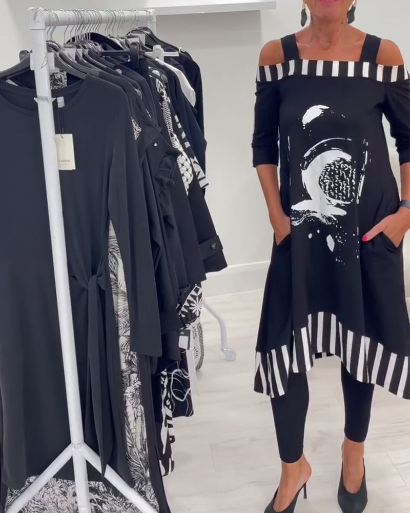 Robe Décolleté Large Imprimé Irrégulier