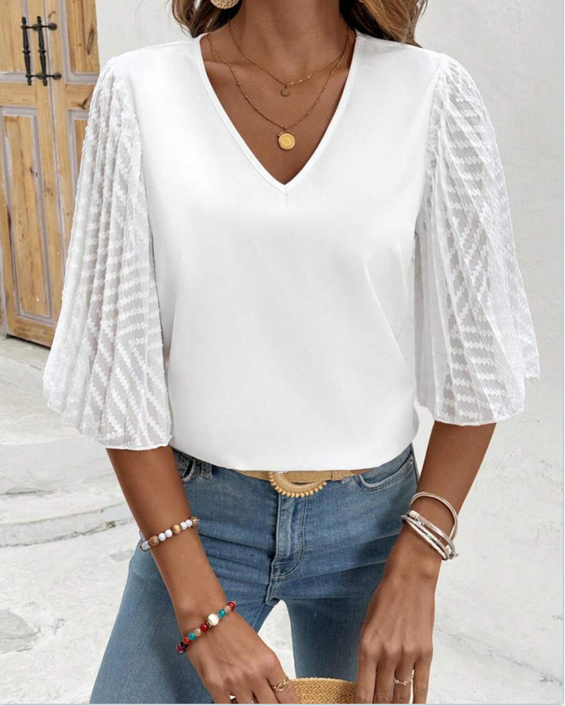 Blouse Unie Col En V Coupe Ample