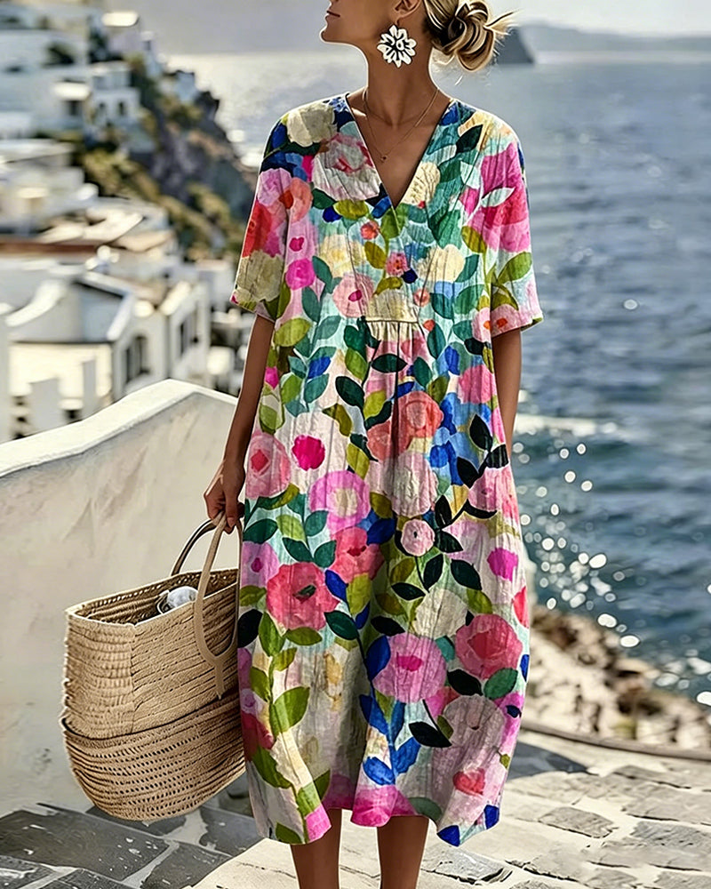 Robe Aquarelle Florale Col V