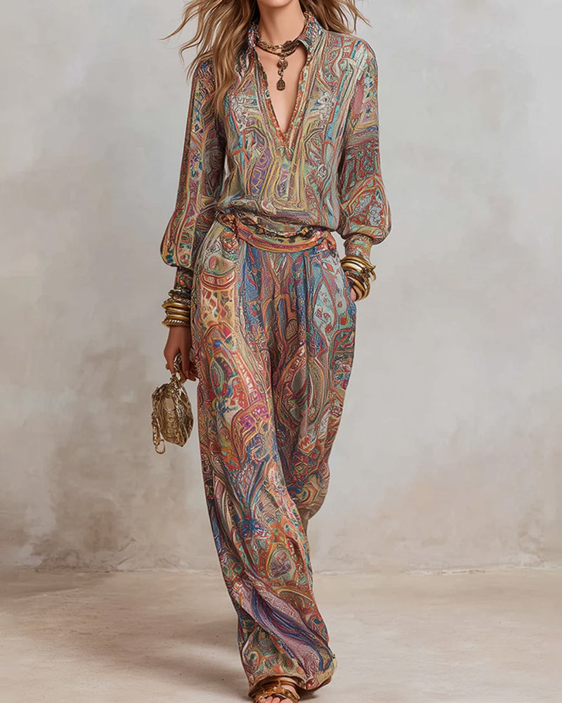 Ensemble Bohème Jambe Large Pantalon