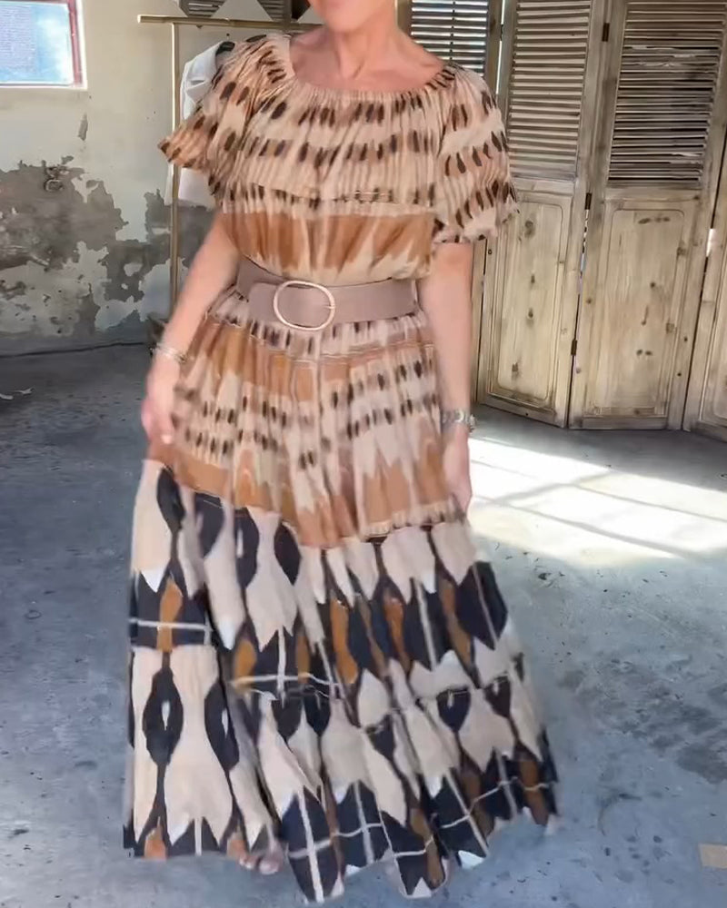 Robes Off-Shoulder Col Carré Ample Imprimé