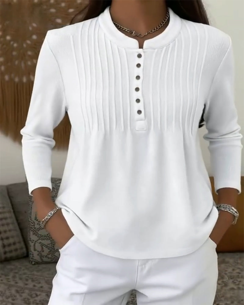 Haut À Manches Longues Plissé Et Boutonné