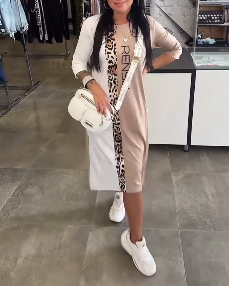 Robe À Imprimé Contrasté Col Rond