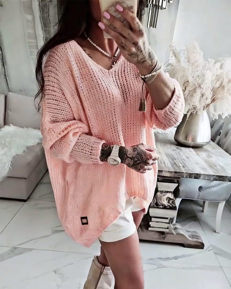 Pull Encolure en V Sexy Ajouré