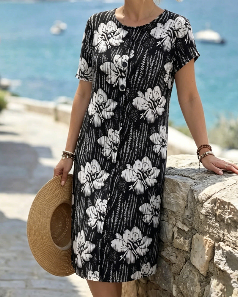 Robe Décontractée À Fleurs Manches Courtes