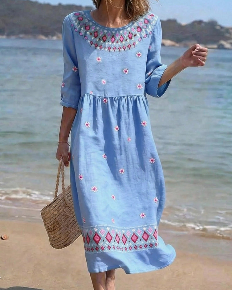 Robe Col Rond Daisy Demi Manche