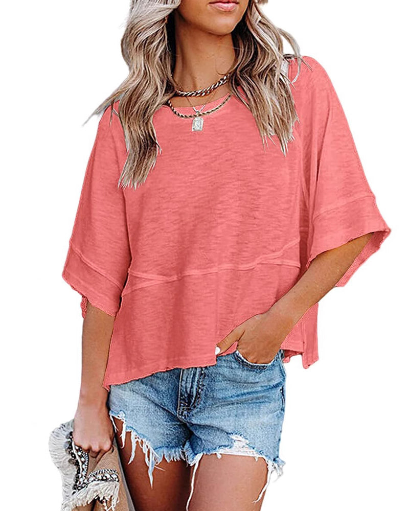 T-Shirt Panneau Unie Manche Évasée