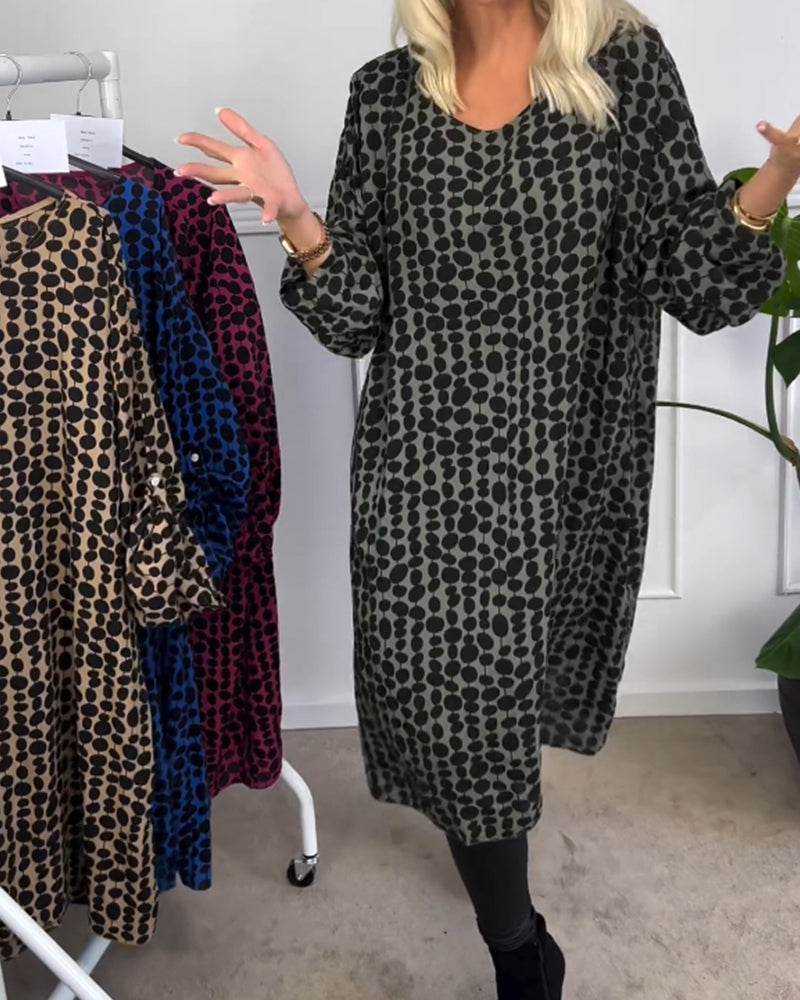 Robe col V rétro à pois