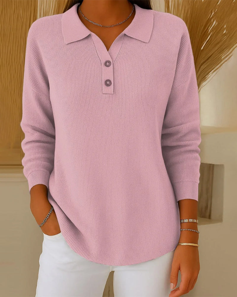 Pull Élégant À Revers Boutonné