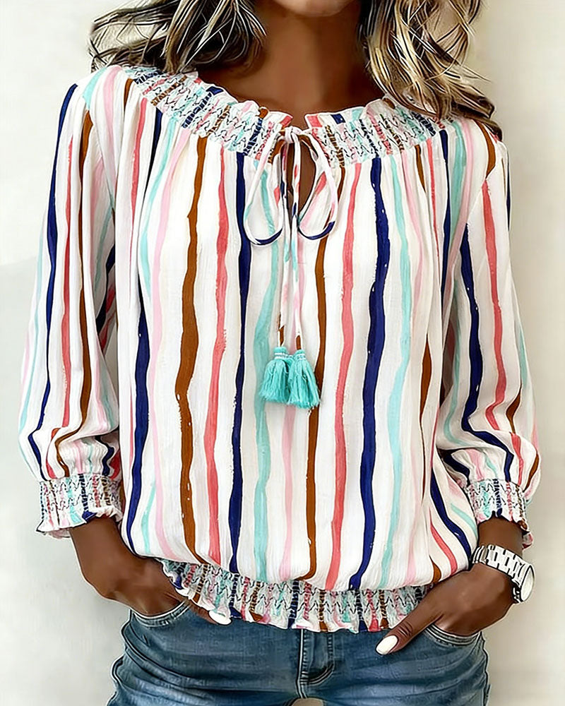Chemisier Bloc De Couleur Rayure Cordon