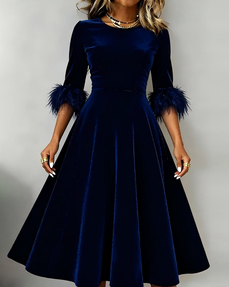 Robe Col Rond Peluche Patchwork