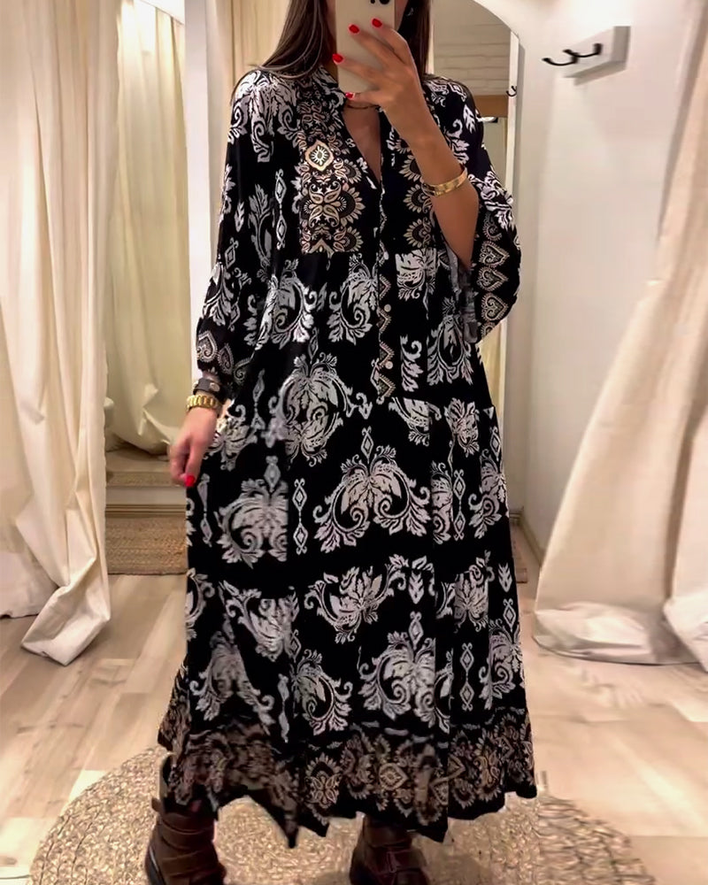 Robe ample plissée à imprimé vintage