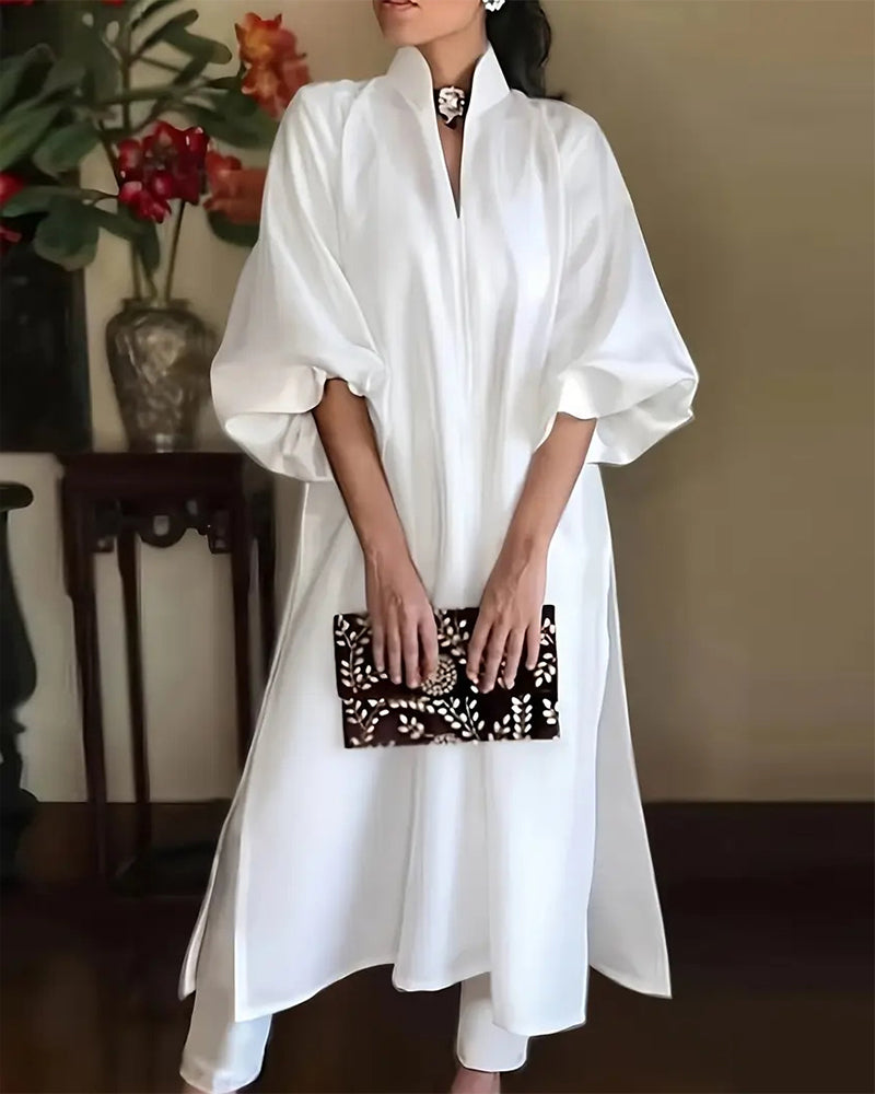 Robe élégante couleur unie fendue col en V