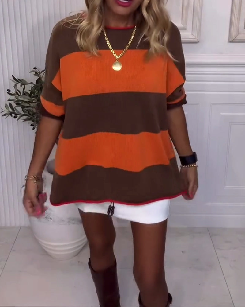 Pull Color Block Épaules Tombées Mode