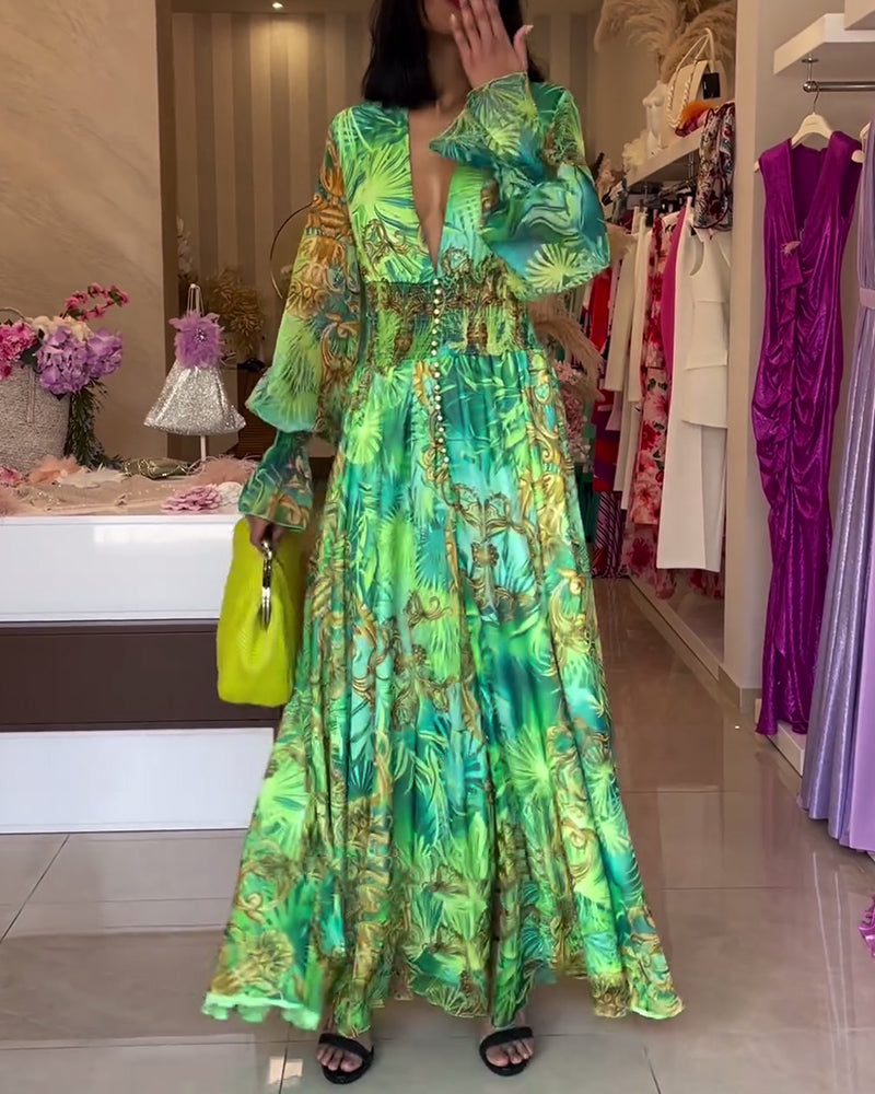 Robe V profond imprimée premium