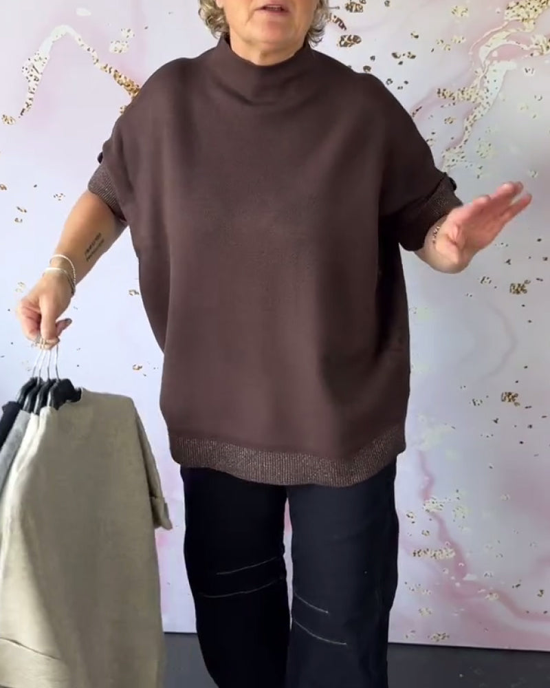 Pull Uni À Col Roulé Manches Courtes