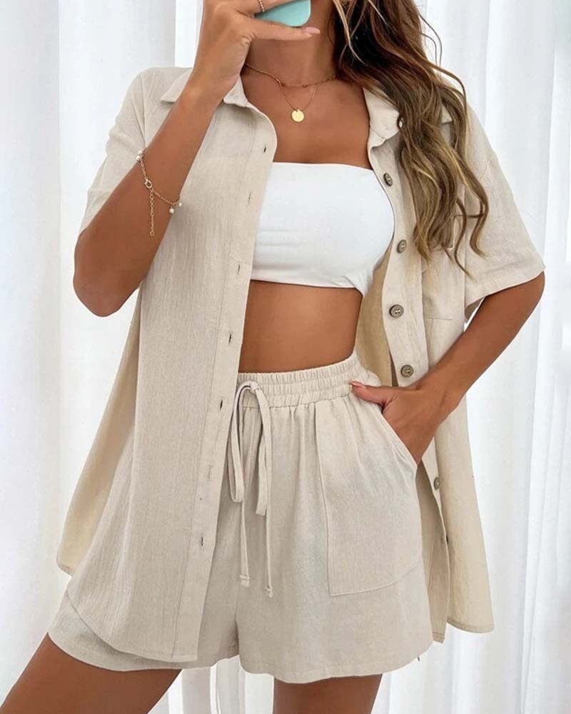 Ensemble chemise et short décontracté de couleur unie