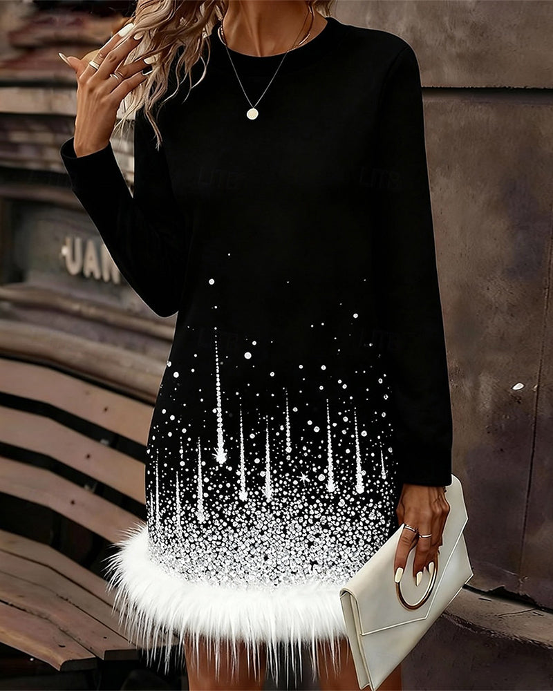 Robe à ourlet patchwork en peluche et col rond