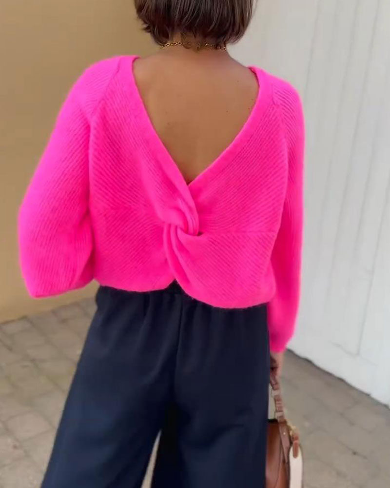 Pull tendance à col ras du cou de couleur unie